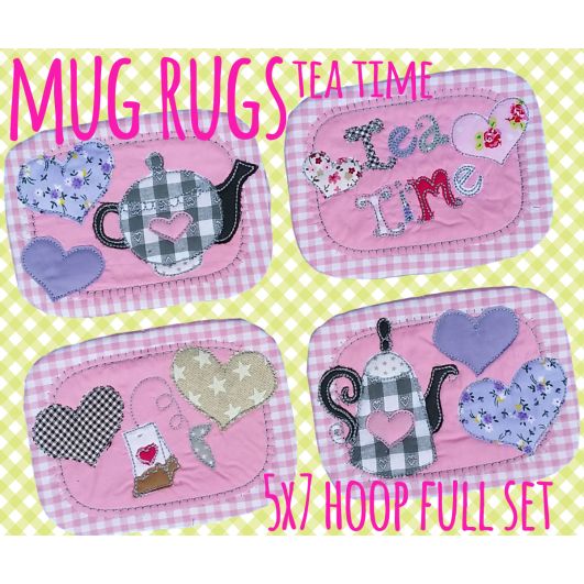 Tea Time Mug Rugs | Machine Embroidery Designs by JuJu