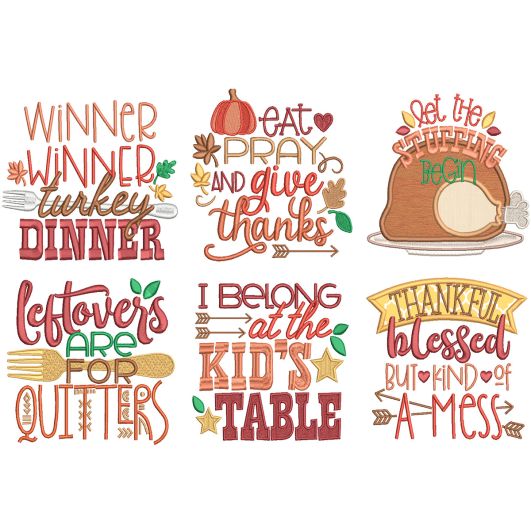 Thanksgiving Word Art Machine Embroidery Designs by JuJu
