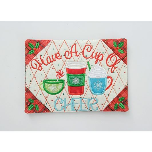 ITH Have A Cup Of Cheer Mug Rug | Machine Embroidery Designs by JuJu