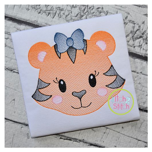 Tiger Face Girl Sketch Embroidery | Machine Embroidery Designs by JuJu