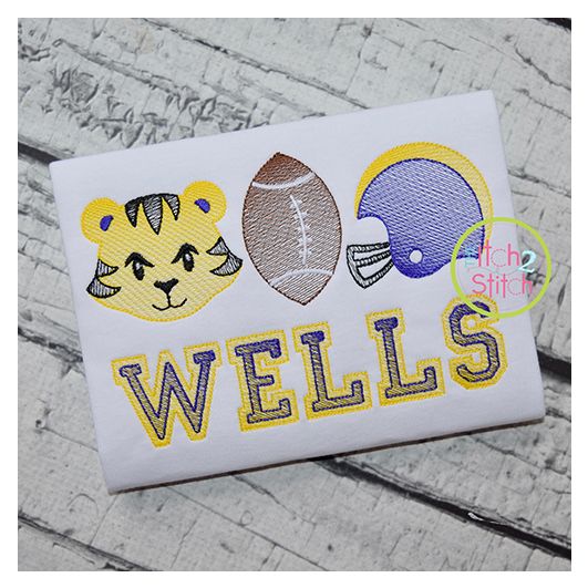 Tiger Football Trio Sketch Embroidery | Machine Embroidery Designs by JuJu