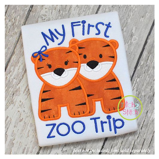 Tiger Pair Applique Digital Machine Embroidery Designs by JuJu