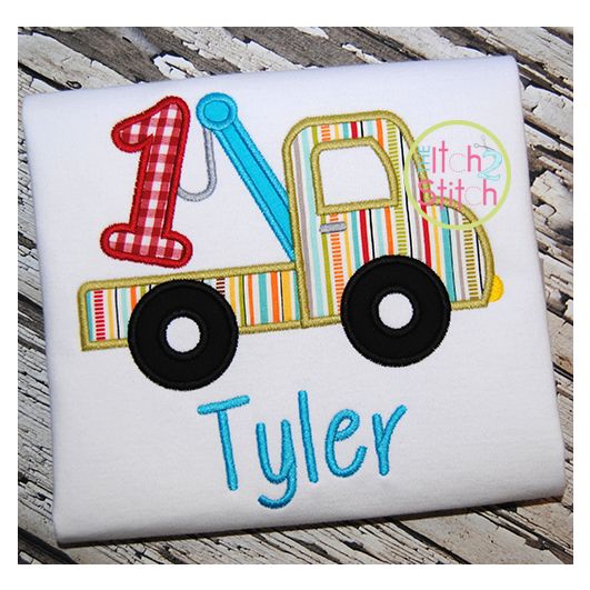 Tow Truck Number 1 Applique | Machine Embroidery Designs by JuJu