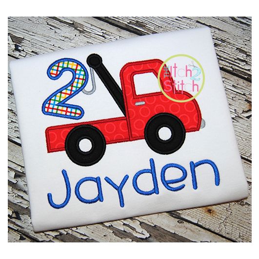 Tow Truck Number 2 Applique | Machine Embroidery Designs by JuJu