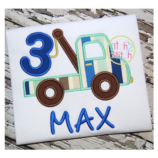 Tow Truck Number 3 Applique | Machine Embroidery Designs by JuJu