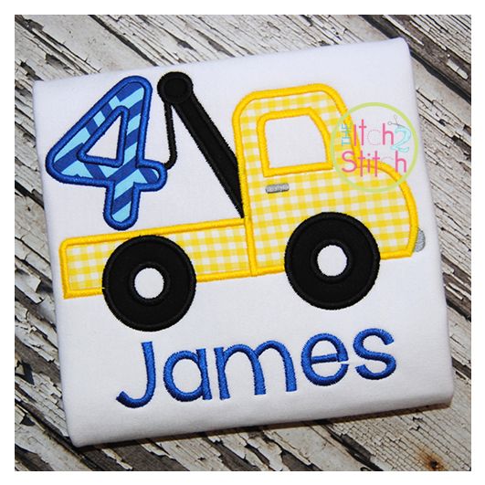 Tow Truck Number 4 Applique | Machine Embroidery Designs by JuJu