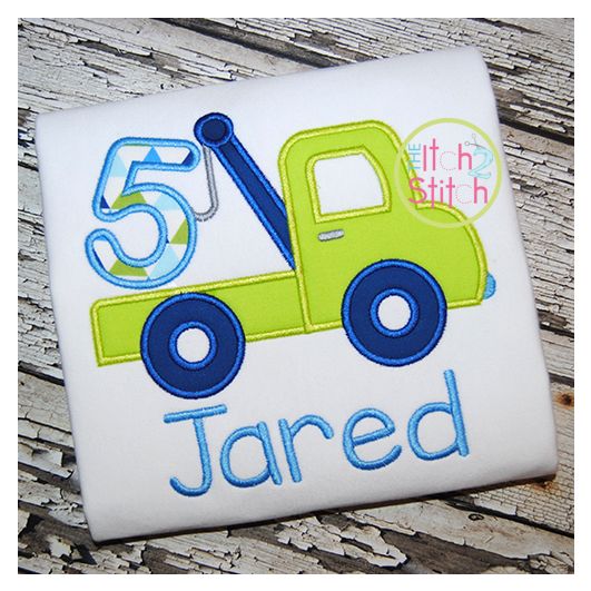 Tow Truck Number 5 Applique | Machine Embroidery Designs by JuJu