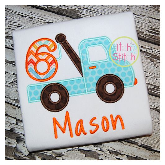 Tow Truck Number 6 Applique | Machine Embroidery Designs by JuJu