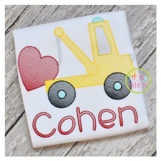 Tow Truck Heart Sketch | Machine Embroidery Designs by JuJu