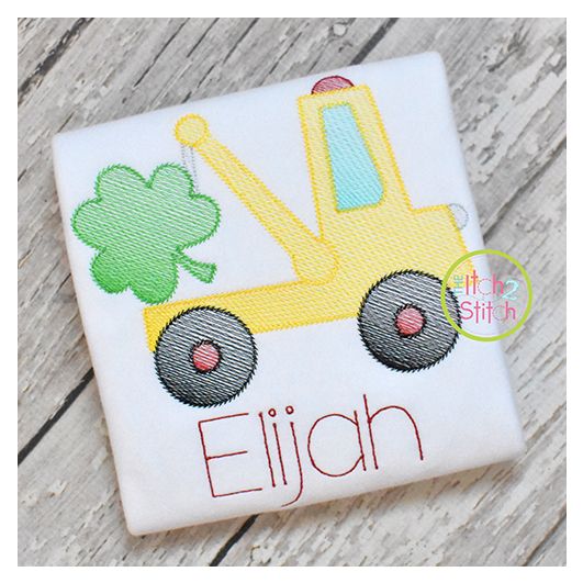 Tow Truck Shamrock Sketch | Machine Embroidery Designs by JuJu