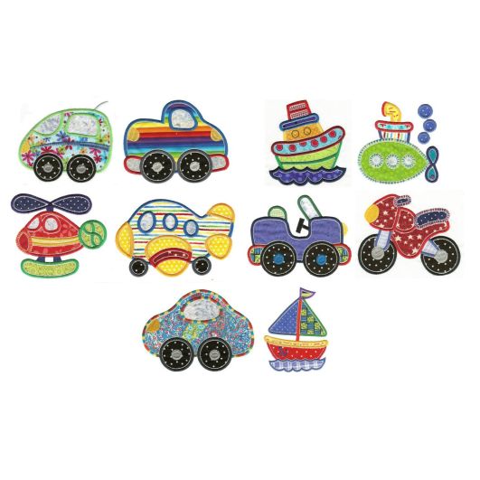 Getting Around Set 2 Applique Machine Embroidery Designs by JuJu 