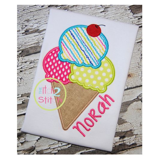 Triple Ice Cream Cone Applique | Machine Embroidery Designs by JuJu