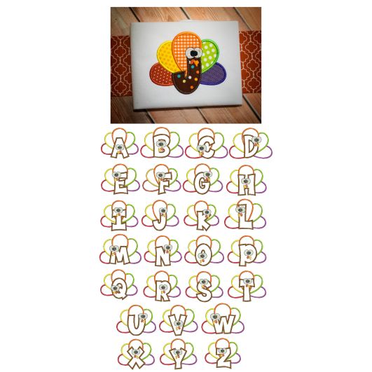 Turkey Applique Alphabet Machine Embroidery Designs by JuJu