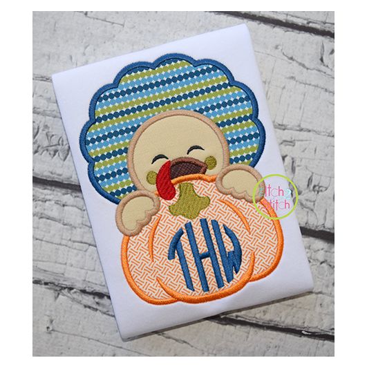 Turkey Boy Pumpkin Peeker Applique | Machine Embroidery Designs by JuJu