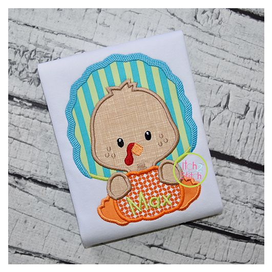 Turkey with Pumpkin Boy Applique | Machine Embroidery Designs by JuJu