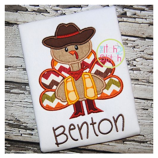 Turkey Cowboy Applique | Machine Embroidery Designs by JuJu