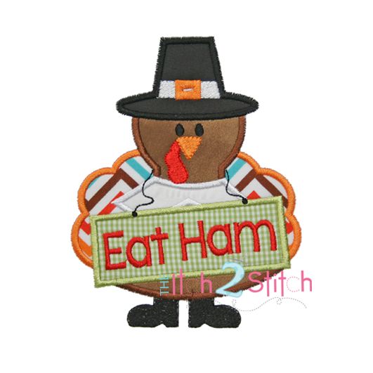 Turkey Eat Ham Applique | Machine Embroidery Designs by JuJu