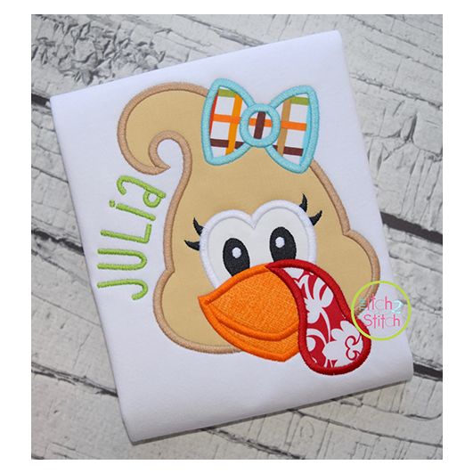 Turkey Face Girl Applique | Machine Embroidery Designs by JuJu