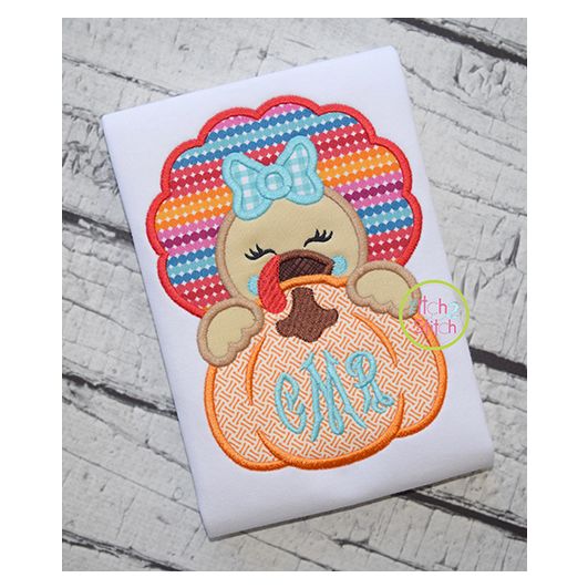 Turkey Girl Pumpkin Peeker Applique | Machine Embroidery Designs by JuJu