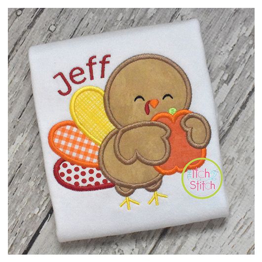 Turkey Hugging Pumpkin Boy Applique | Machine Embroidery Designs by JuJu