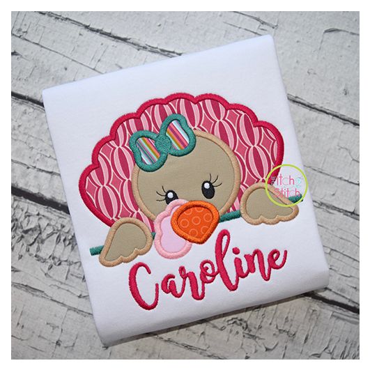 Turkey Peeker Girl Applique | Machine Embroidery Designs by JuJu