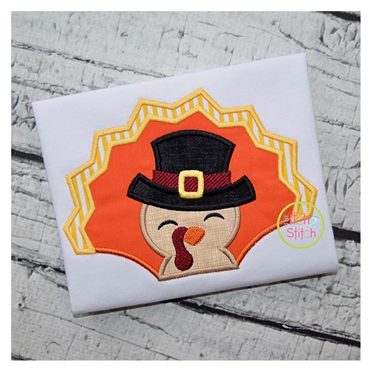 Turkey with Hat Boy Applique | Machine Embroidery Designs by JuJu