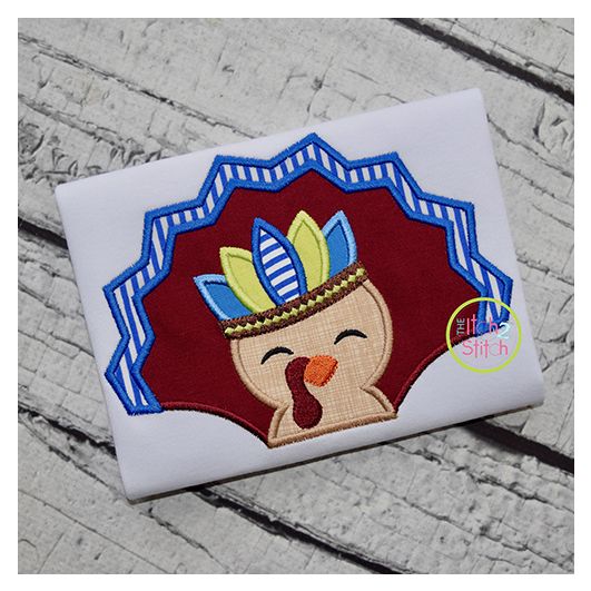 Turkey with Headdress Boy Applique | Machine Embroidery Designs by JuJu