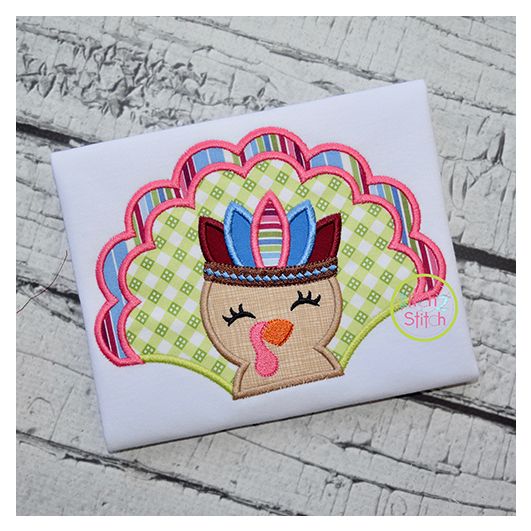 Turkey with Headdress Girl Applique | Machine Embroidery Designs by JuJu