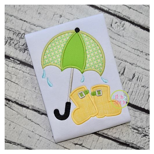 Umbrella with Boots Applique | Machine Embroidery Designs by JuJu