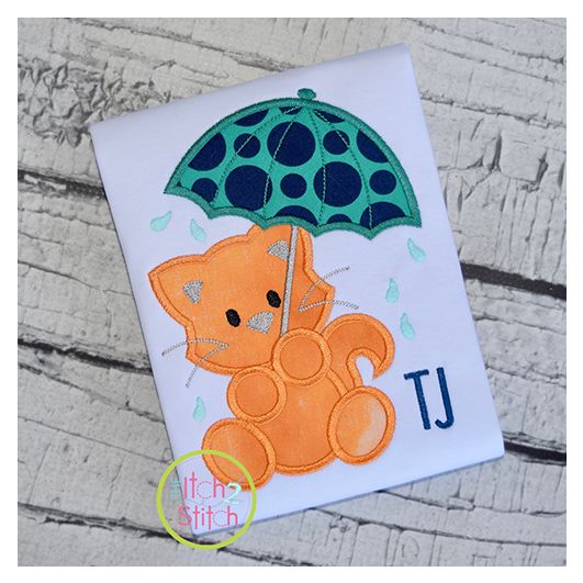 Umbrella Cat Applique Design | Machine Embroidery Designs by JuJu
