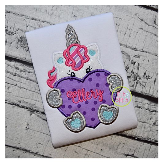Unicorn With Heart Applique | Machine Embroidery Designs by JuJu