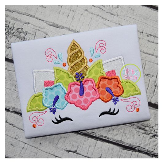 Unicorn Horn Aloha Applique | Machine Embroidery Designs by JuJu