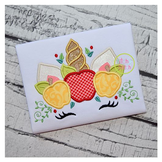 Unicorn Horn Apples Applique | Machine Embroidery Designs by JuJu