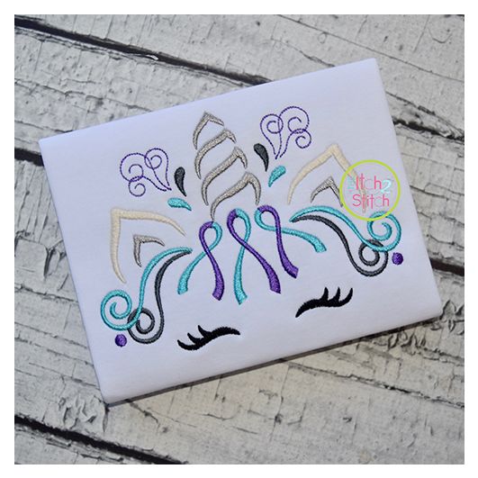 Unicorn Horn Awareness Ribbon 2 Color Embroidery | Machine Embroidery Designs by JuJu