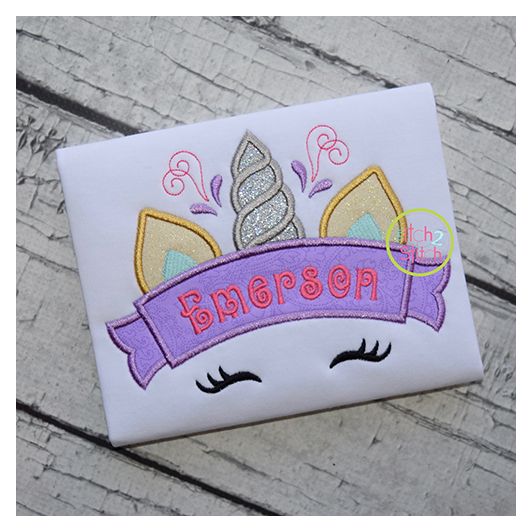 Unicorn Horn Banner Applique | Machine Embroidery Designs by JuJu