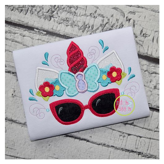 Unicorn Horn Sunglasses Butterfly Applique | Machine Embroidery Designs by JuJu