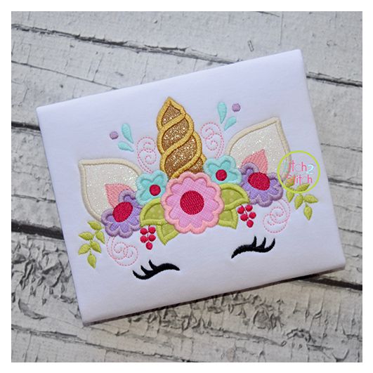 Unicorn Horn with Flowers Applique | Machine Embroidery Designs by JuJu
