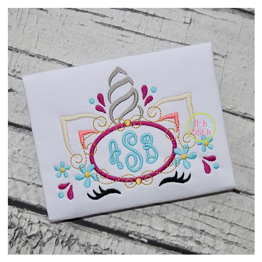 Unicorn Horn Monogram Oval Embroidery | Machine Embroidery Designs by JuJu