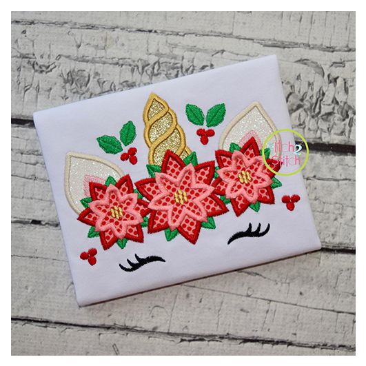 Unicorn Horn Poinsettias Applique | Machine Embroidery Designs by JuJu