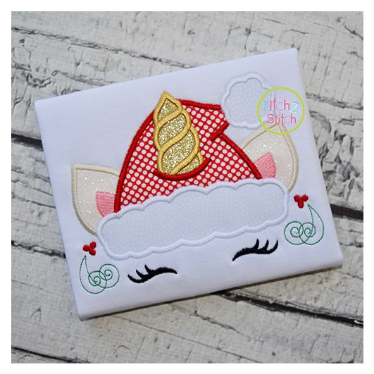 Unicorn Horn Santa Hat Applique | Machine Embroidery Designs by JuJu