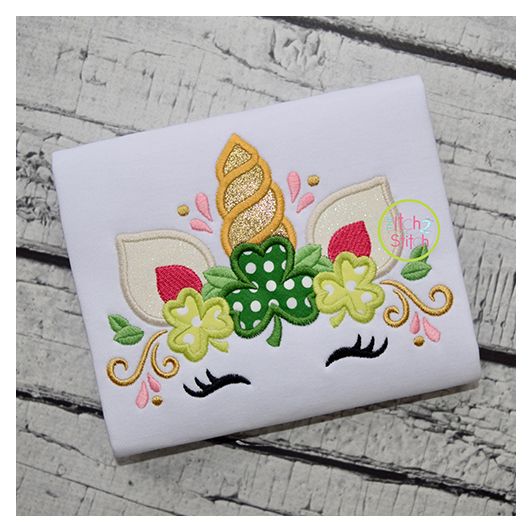 Unicorn Horn with Shamrocks Applique | Machine Embroidery Designs by JuJu