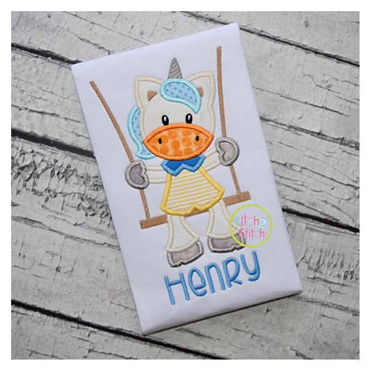 Unicorn in the Swing Boy Applique | Machine Embroidery Designs by JuJu