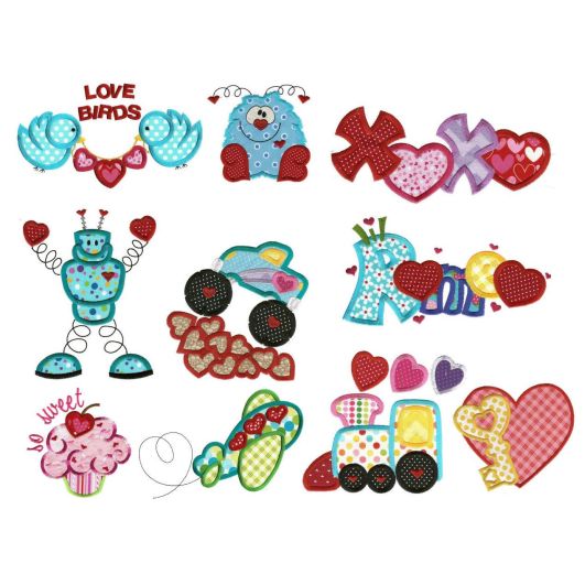 Hearts Aplenty Applique Machine Embroidery Designs by JuJu  with cute monster designs, truck, and cupcake embroidery