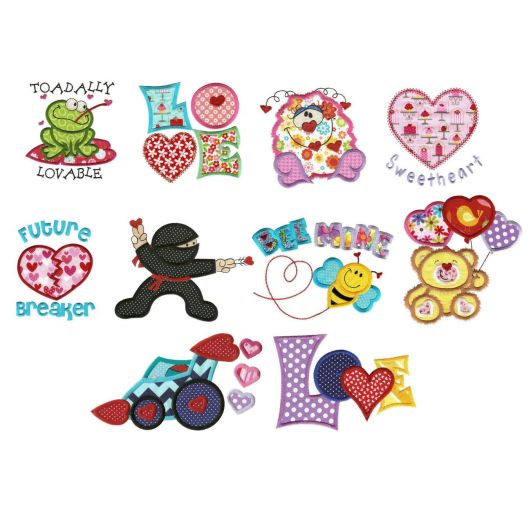 Hearts Aplenty Too Valentine ninja and frog Applique Machine Embroidery Designs by JuJu 