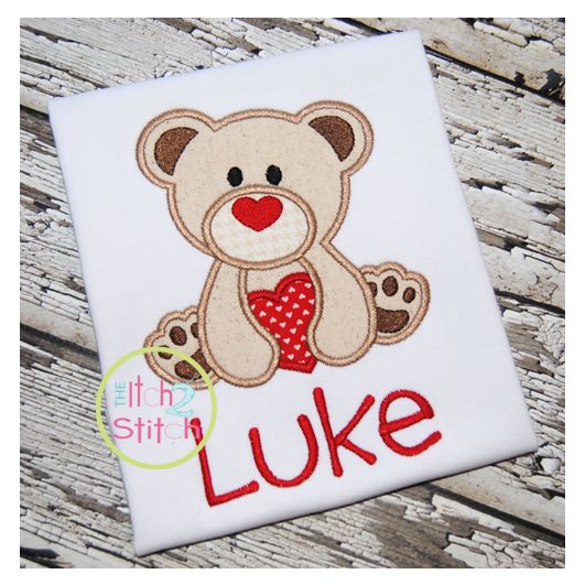 Valentine Heart Bear Applique | Machine Embroidery Designs by JuJu
