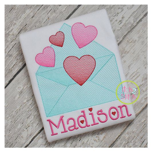 Valentine Envelope Sketch | Machine Embroidery Designs by JuJu