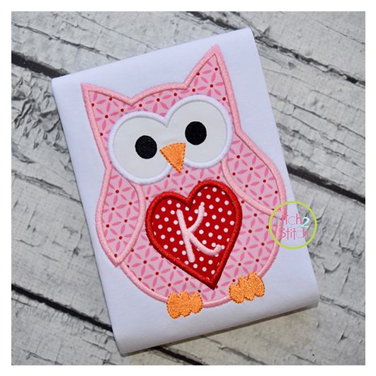 Valentine Owl Heart Applique | Machine Embroidery Designs by JuJu