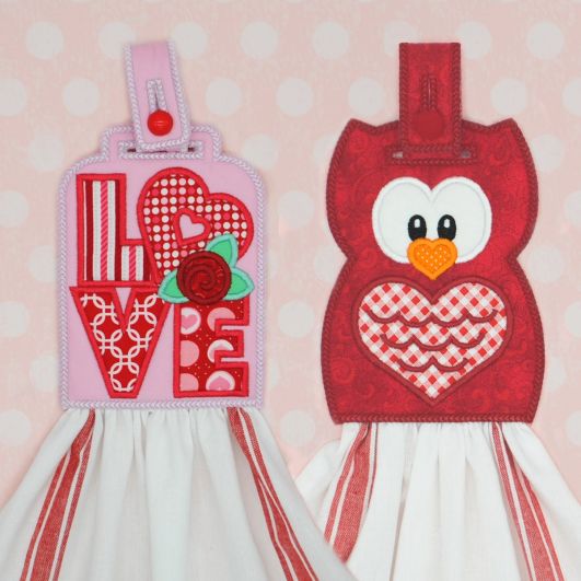 In The Hoop Valentine Towel Hangers Set 2 | Machine Embroidery Designs by JuJu