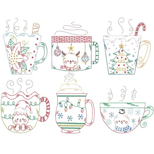 Vintage Stitch Christmas Mugs Machine Embroidery Designs by JuJu
