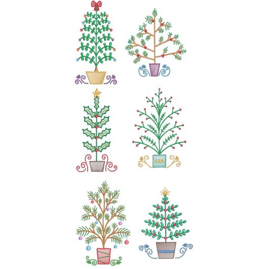 Vintage Sketch Christmas Trees Machine Embroidery Designs by JuJu